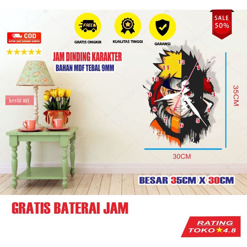 JAM DINDING KARAKTER NARUTO ANIME UNIK BESAR KAYU VINTAGE SOUVENIR JAM CAFE Kevinart