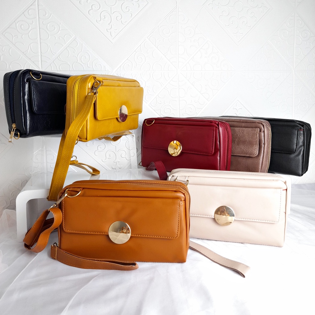 Tas Selempang Wanita Kulit Lokal Premium Vintage Wristlet Tali Panjang KT022