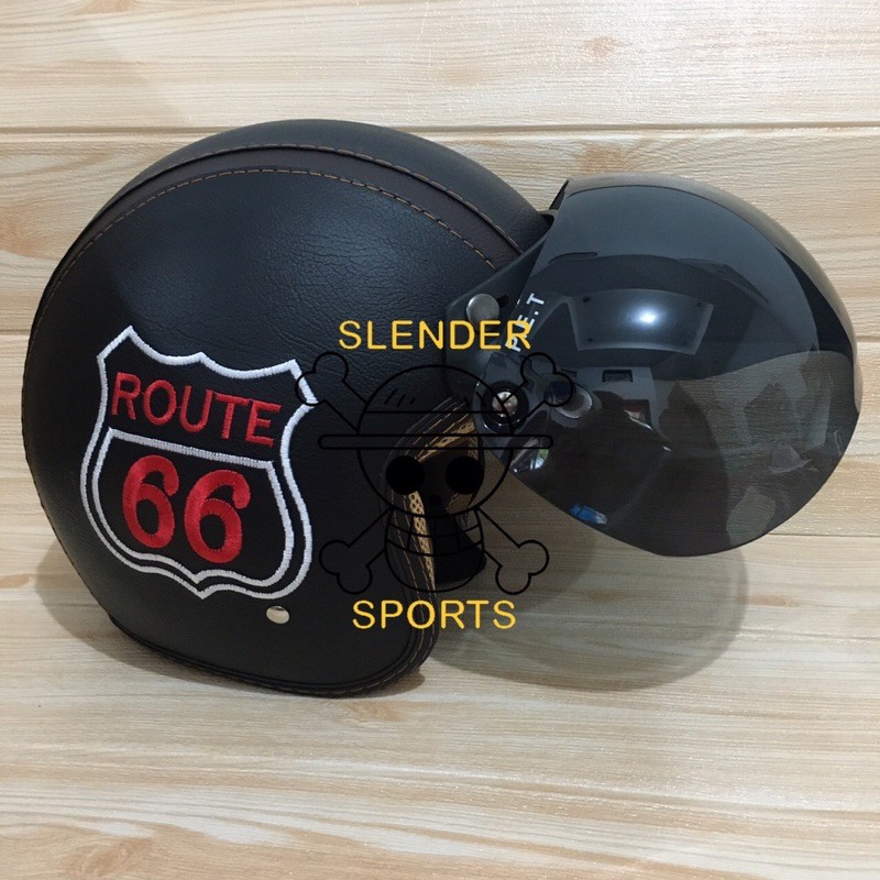 HELM BOGO FULL KULIT MOTIF ROUTE 66 HITAM