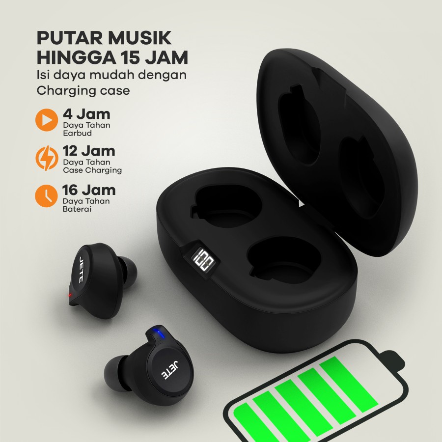 JETE TWS Bluetooth  Headset Bluetooth  Earbuds JETE T1 with LED Display-Garansi 2 Tahun