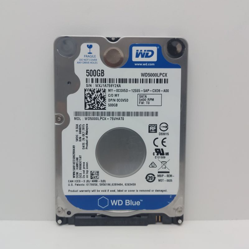 HARDISK 500GB WD BLUE SATA SLIM 2,5&quot; BARU 0 Days. HDD 500GB FOR LAPTOP NOTEBOOK PS