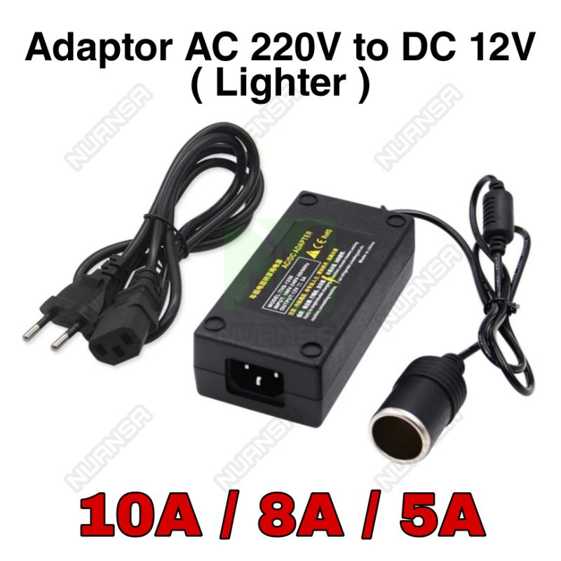 Adaptor  Lighter Converter Konverter 220V AC to 12V DC Plug Lighter Socket Power Supply Adapter Mobil Kulkas EU 10A 8A 5A