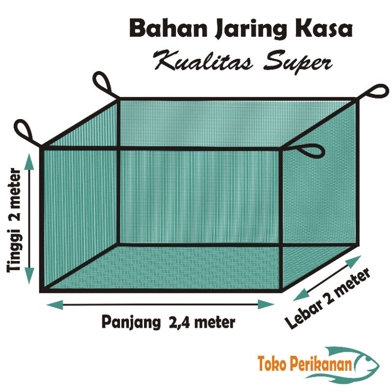 TOKO PERIKANAN - Keramba/Jaring/Waring/Hapa ikan ukuran ( 2,4 m x 2 m x 2 m ) jaring kasa hijau