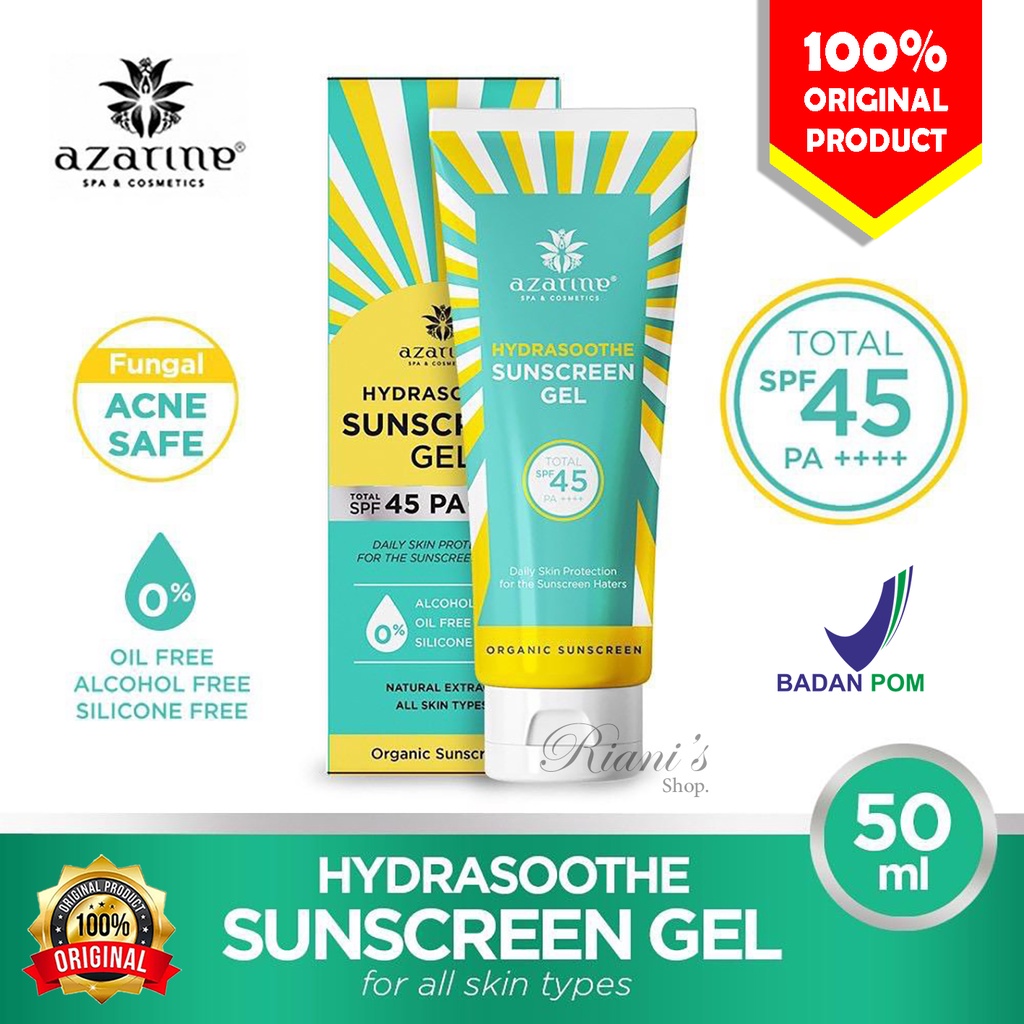 Azarine Sunscreen Hydrasoothe Gel Spf 45 Original Waterproof Aman Untuk Sensistif Berjerawat Acne Je