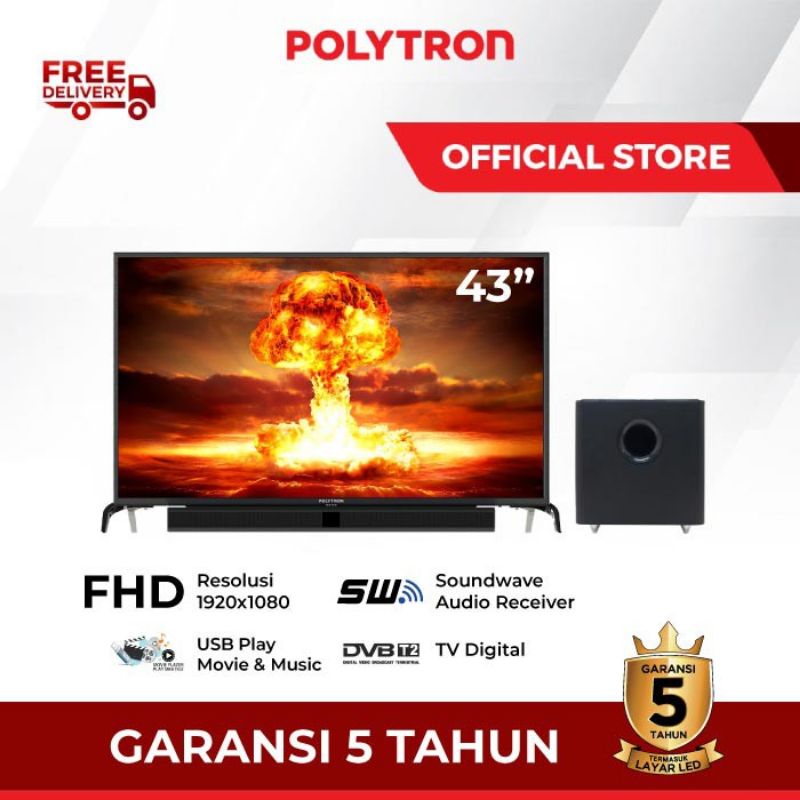 Led TV Polytron 43bv1558 Soundbar digutal tv bluetooth ( Khusus Sidoarjo Surabaya Gersik Mojokerto)
