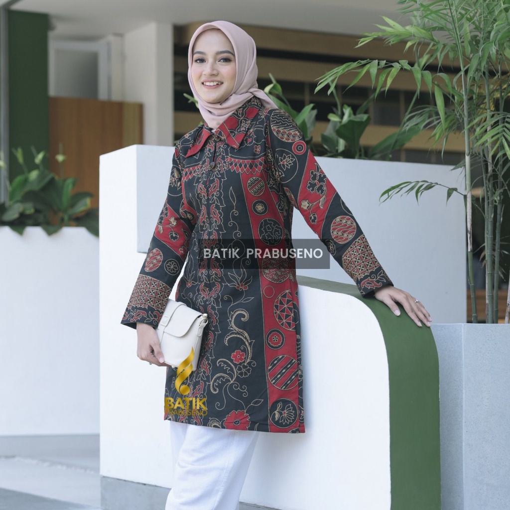 Tunik Tunic Seragam Kerja Kantoran Baju Batik Wanita Blus Blouse Cewek Terbaru Modern Kekinian Bleze