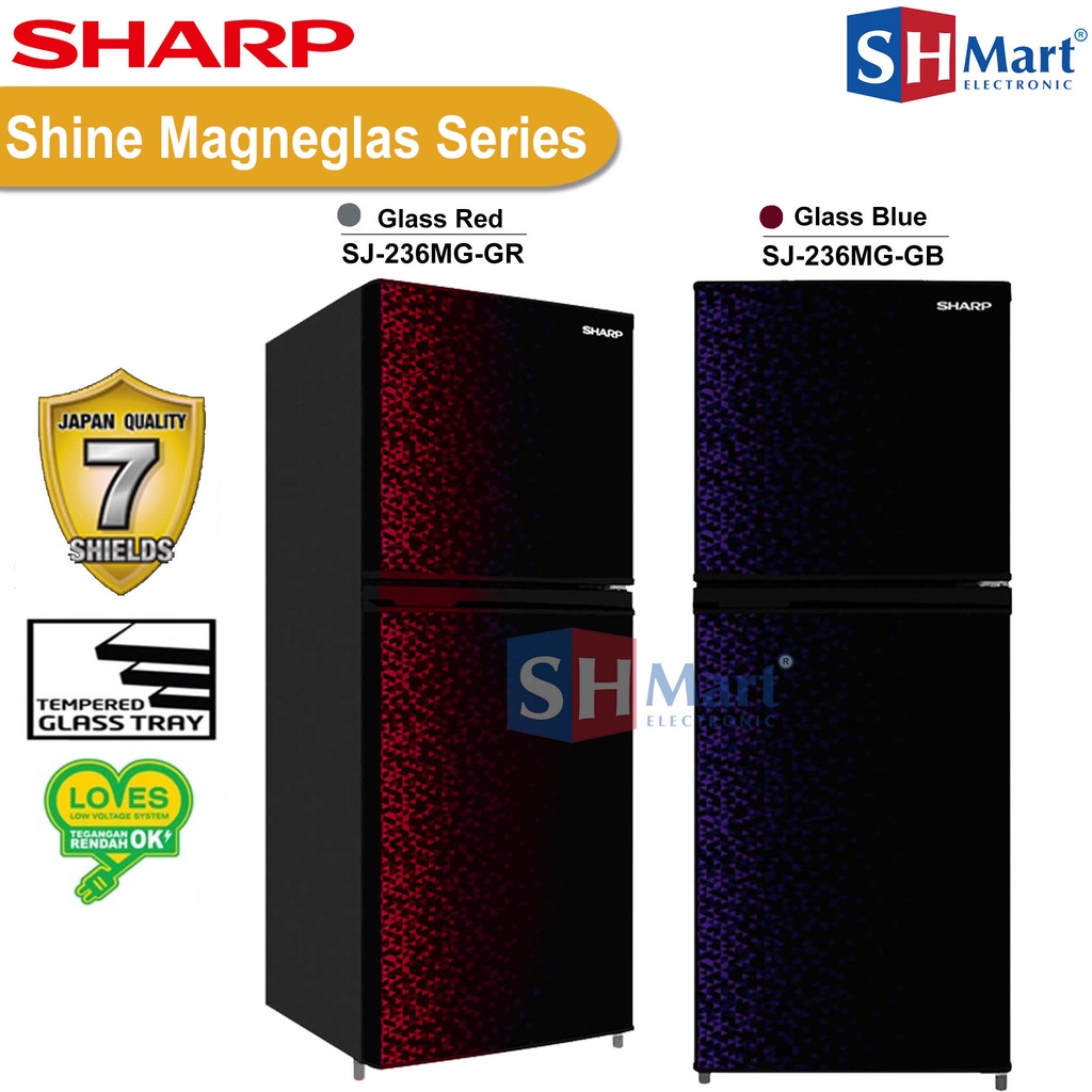 KULKAS 2 PINTU SHARP TANPA BUNGA ES (NO FROST) GLOSSY DOOR SJ-236MG KAPASITAS 187 LITER GARANSI RESMI