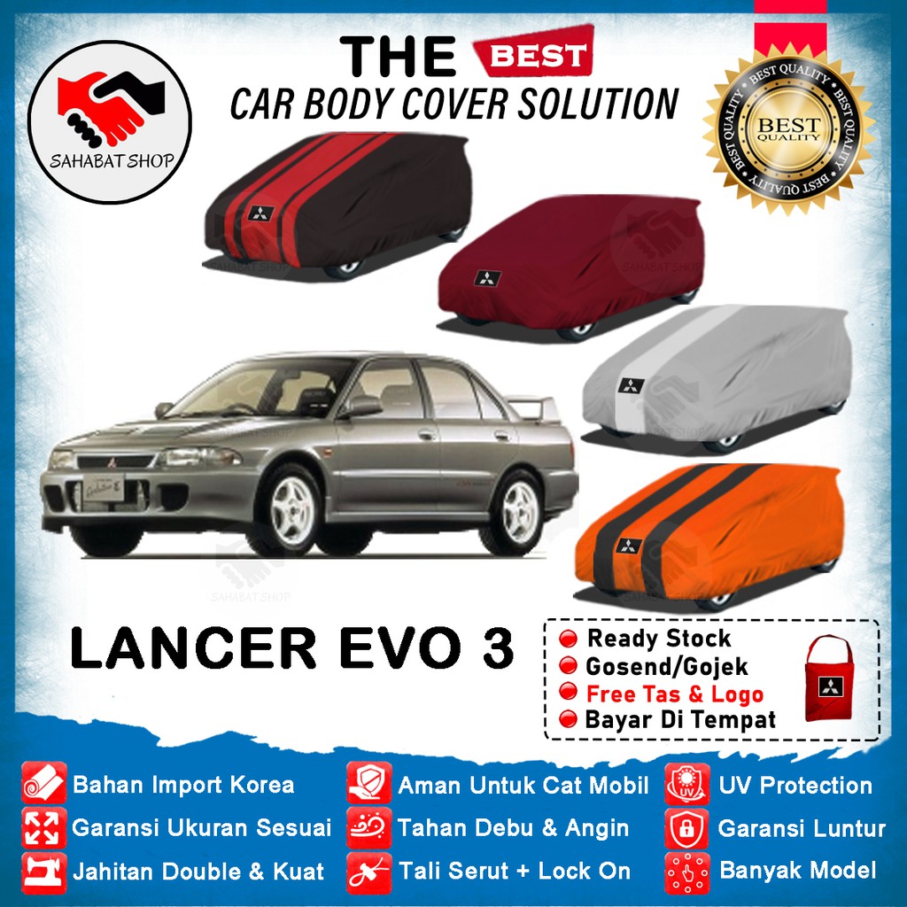 Sahabat Body Cover Mobil Lancer / Sarung Penutup Mitsubishi Lancer Evo 3 Outdoor 1995 1996 / Selimut Tutup Mantel Jas Pelindung Mantol Kerudung Pembungkus Kelambu Kerodong Terpal Bungkus Mobil Sedan Lancer Evolution 3 Waterproof Anti Air Model Biru