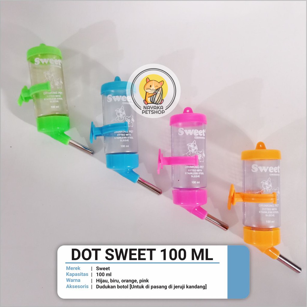 Sweet 100 ml Dot Botol Tempat Minum Hewan Hamster Tupai Bajing Gerbil Sugar Glider Tikus