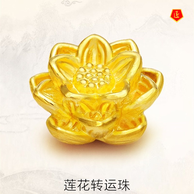 [Ready Stock]3D Golden Lotus Lucky Beads Bracelet Decorations