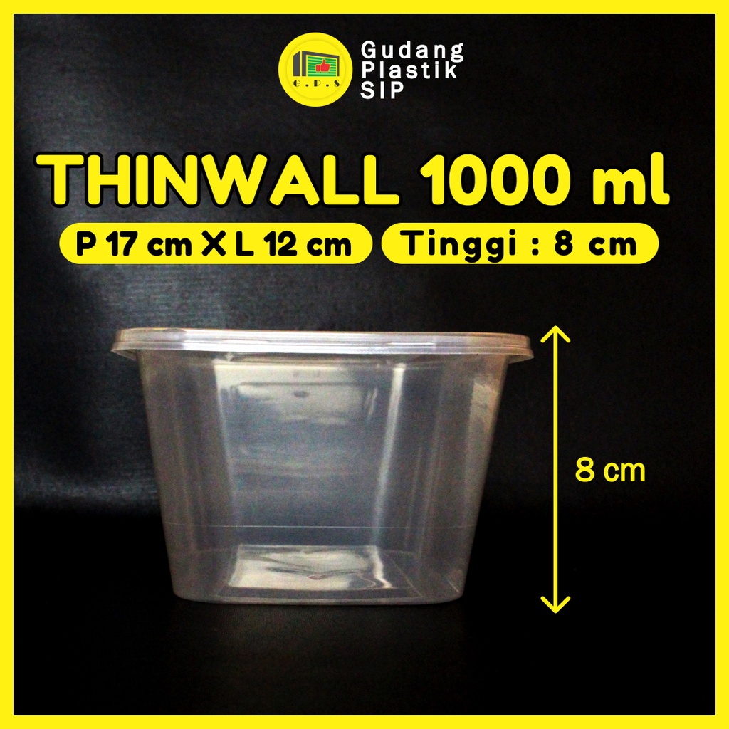 THINWALL RECTANGLE 1000 ML + TUTUP / KOTAK MAKANAN PLASTIK ISI 25