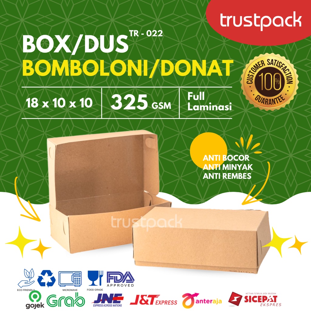 BOX KRAFT DUS KARDUS KOTAK ROTI BAKAR DONAT BOMBOLONI BOLU 18x10x10 cm