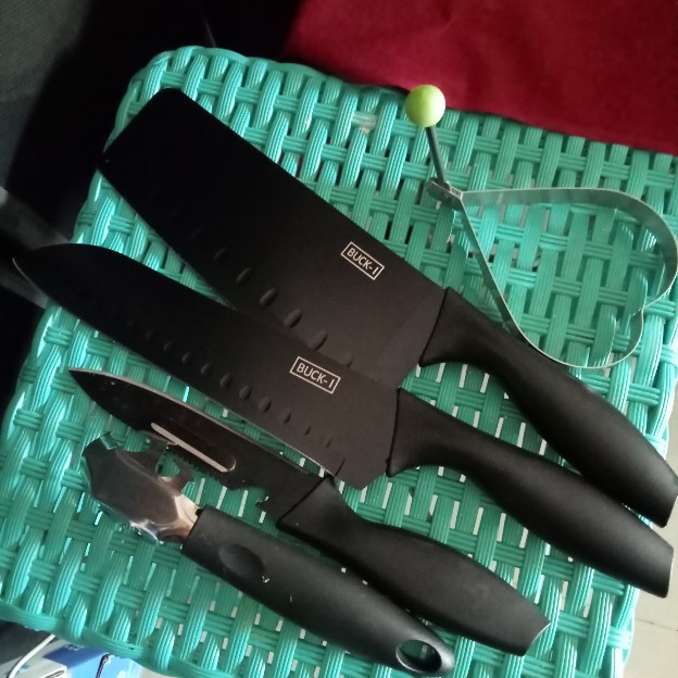 Cod Set Pisau Dapur Hitam 5 Pcs In 1 Cetakan Telur Chef Knife Cleaver*j12