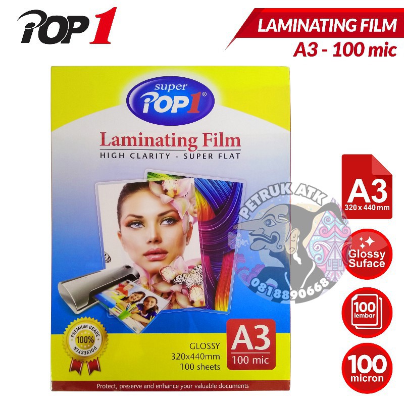 

[PAK] LAMINATING FILM / PLASTIK LAMINATING POP1 A3 GLOSSY (100 LEMBAR)*