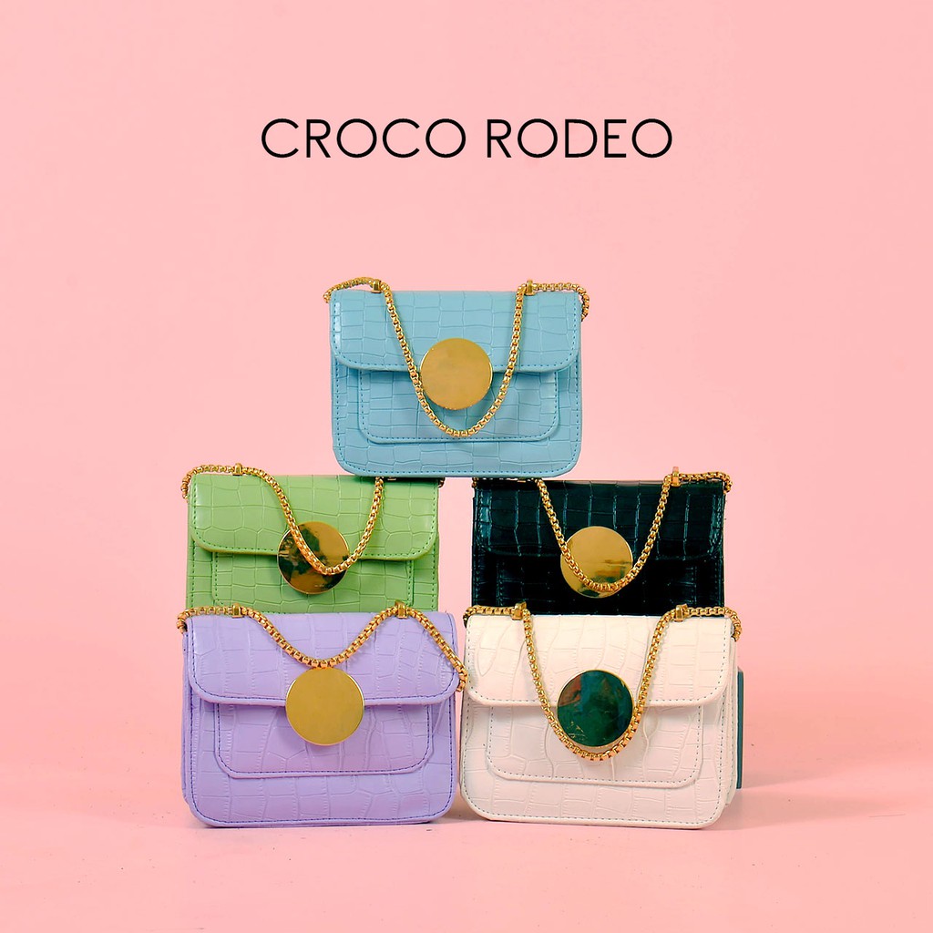 Croco Rodeo| Sources.id Original  - Tas Selempang Wanita Bahu Lucu Kecil / Mini Tali Rantai Gold se 