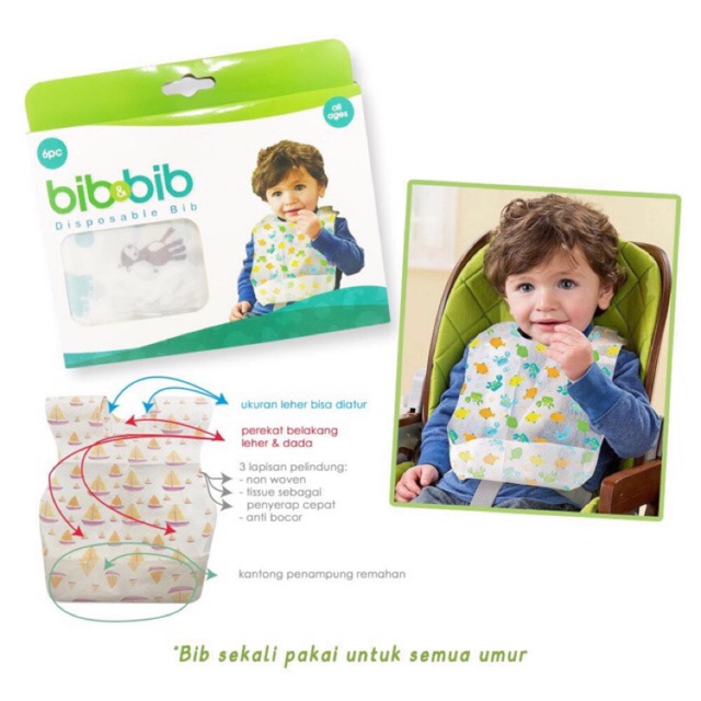 isi 6 pcs Bib&amp;Bib Disposable Bib Slabber Slaber sekali pakai Bibs / Celemek makan Bayi