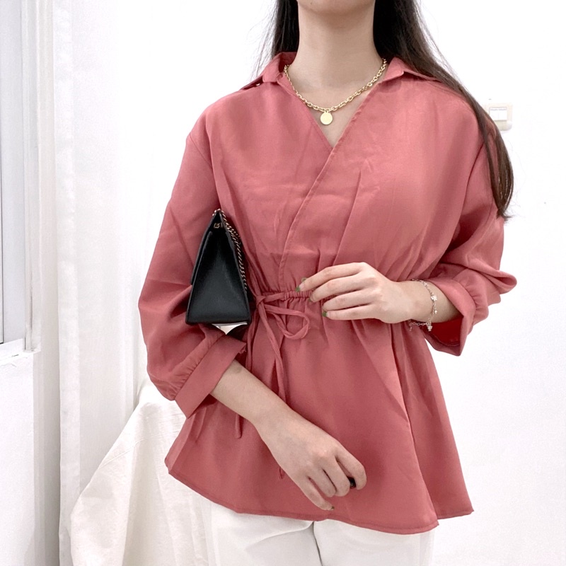 SAQILA Blouse V-Neck Kerah Formal Kimono Tied Waist / Atasan Kerja Wanita / Blouse Daily Casual 0347