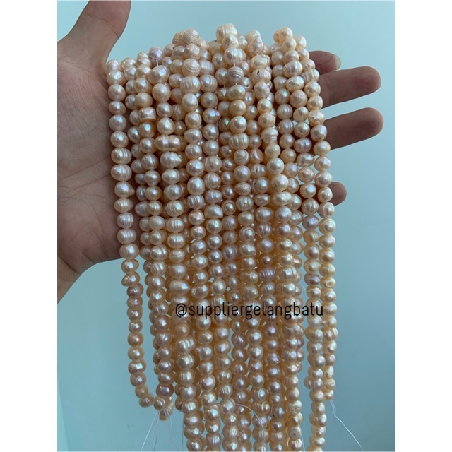 Bahan Mutiara Air Tawar Barok / Baroque PEACH 8 x 12mm Bulat pearl