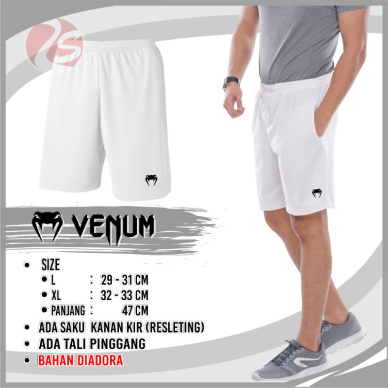 Celana pendek putih badminton tenis voli pingpong training pendek putih bulutangkis murah celana pendek pria bagus ada saku kanan kiri resleting bawahan olahraga pria short white kolor putih tes tni polisi celana polos putih kantong resleting celana pria-Venum