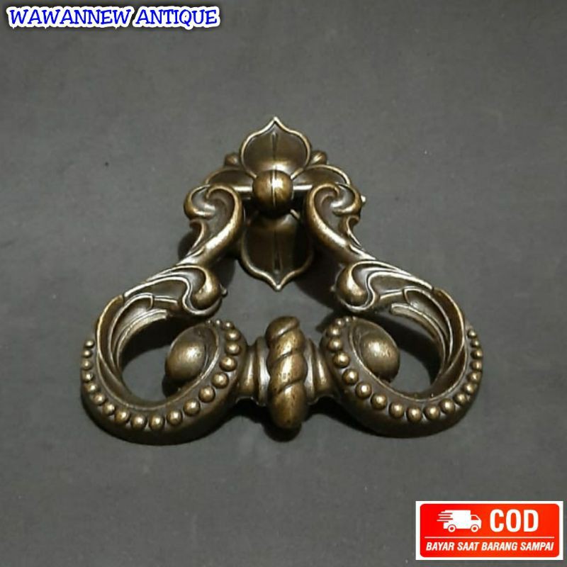 Handle / Tarikan Laci Lemari Pintu Rumah Kuningan Antik Murah Motif Ukir 09 5.2cm