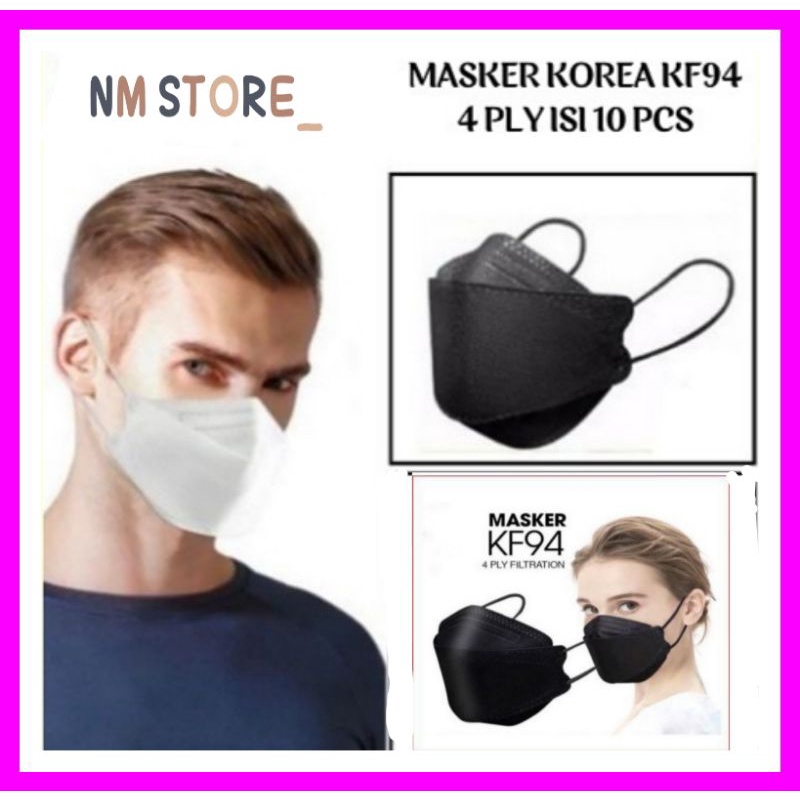 Masker KF94 Isi 10 Warna Hitam Putih Masker KF94 premium 4ply Warna