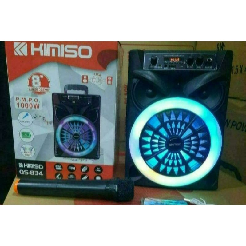 Speaker Bluetooth Karaoke QS-834 KIMISO 8 Inch Free Microphone Wireless
