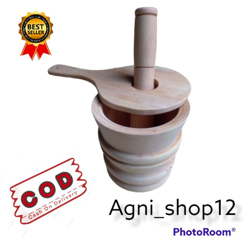 Set Lumpang Kayu Tumbukan Rujak Lumpang Ukuran Jumbo Cobek Kayu Tumbukan