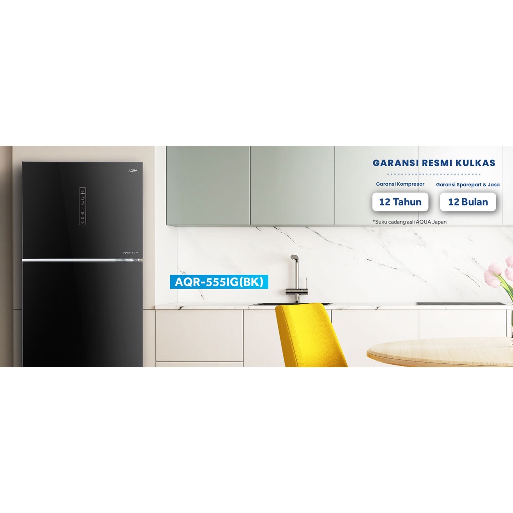 KULKAS 2 PINTU FREEZER ATAS AQR 555 IG (BK) kapasitas besar 498 liter AQUA BIG JUMBO