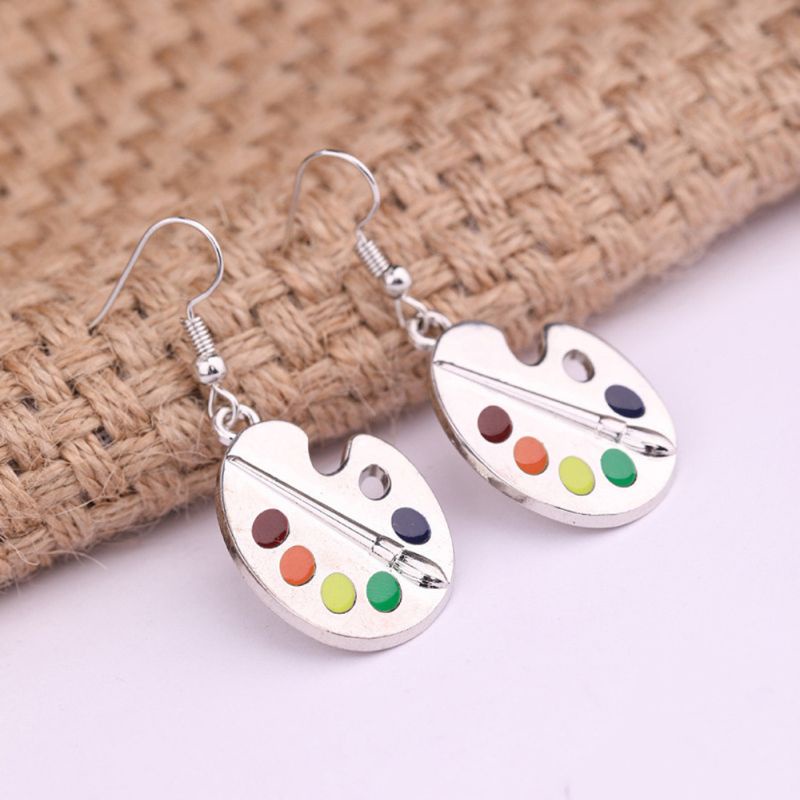 SIY  1 Set Paint Brush And Colorful Paint Palette Drop Earrings Necklace Jewelry Set Artist Painter Women Fashion Jewelry