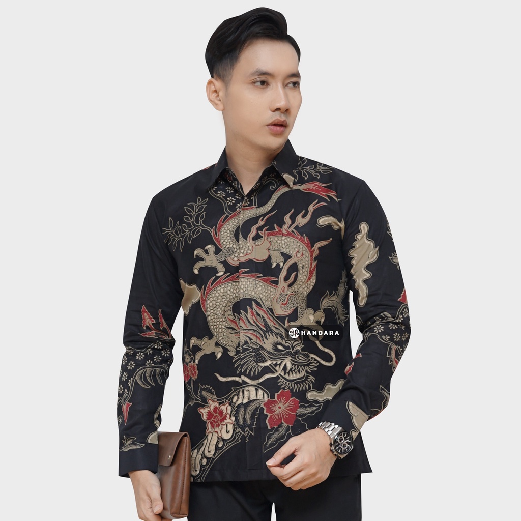 Baju Kemeja Batik Pria Lengan Panjang Slim Fit Premium Modern Full Furing Katun Halus Original Handara Motif Naga Antareja HB-138