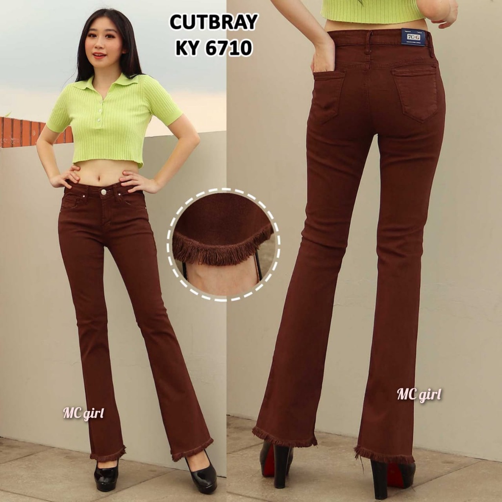 ( Size 27 - 34 ) MC girl - Celana Jeans Premium Cutbray Rawis Wanita Warna Coklat / Boot Cut 7C-G