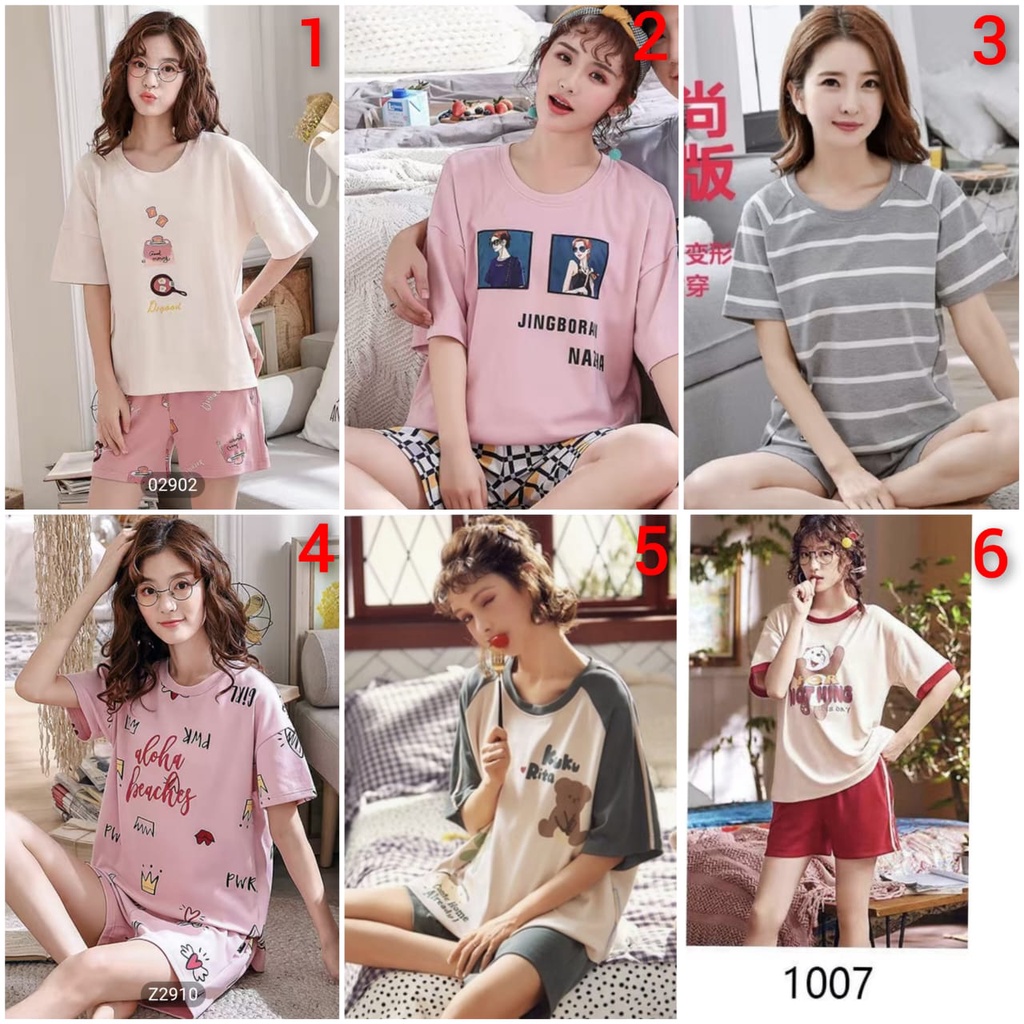 Baju tidur piyama lengan pendek celana pendek HP bahan kaos import