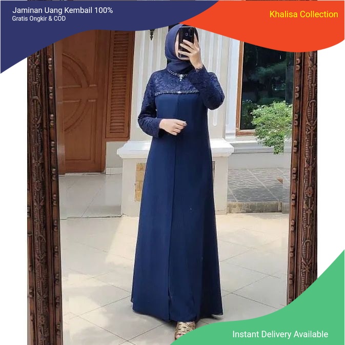 [ TERBARU ] Soraya Dress / Gamis Polos Wanita Matt Velvet Mix Brukat / Dress Muslim Kondangan Termur