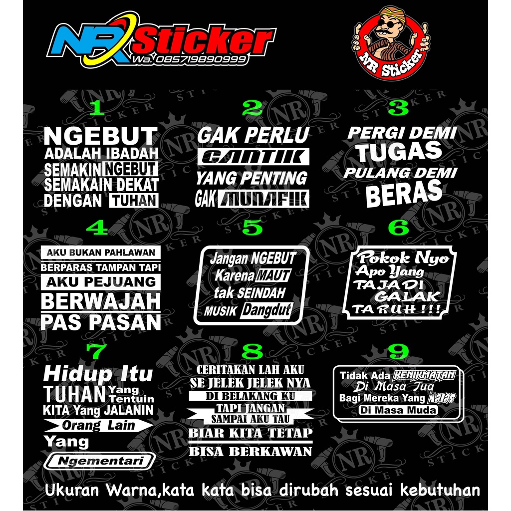 Cutting Stiker Kata Kata Kaca Samping MOBIL TRUCK/PICK UP