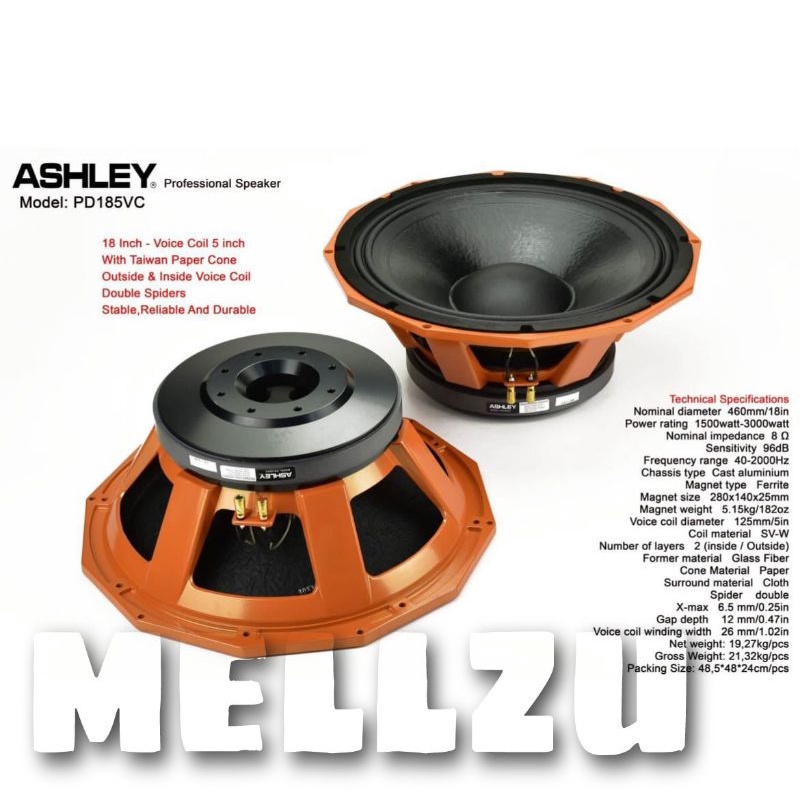 Speaker Component Ashley PD185VC 18 inch Original Ashley PD 185VC