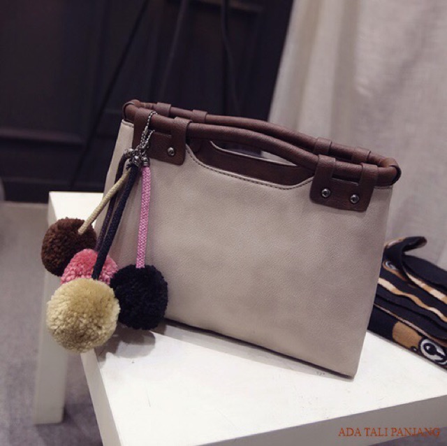 SG1383 Syafniegalery handbag with pompom tas pesta  tasbatam impor tote bag tas kulit