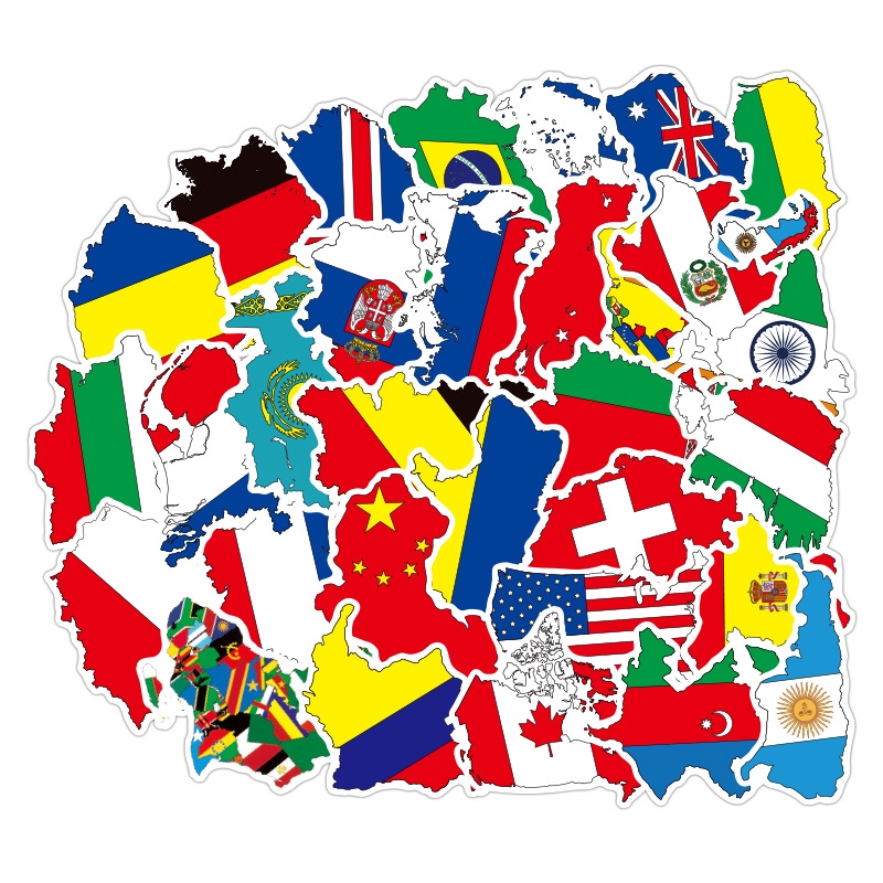 50pcs/set Stiker Motif Bendera Nasional Anti Air Untuk Dekorasi Kulkas/Skateboard/Laptop