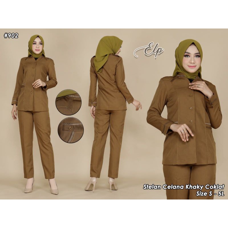 Baju guru wanita / baju pemda wanita / seragam celana warna khaki tua / baju dinas pemda wanita