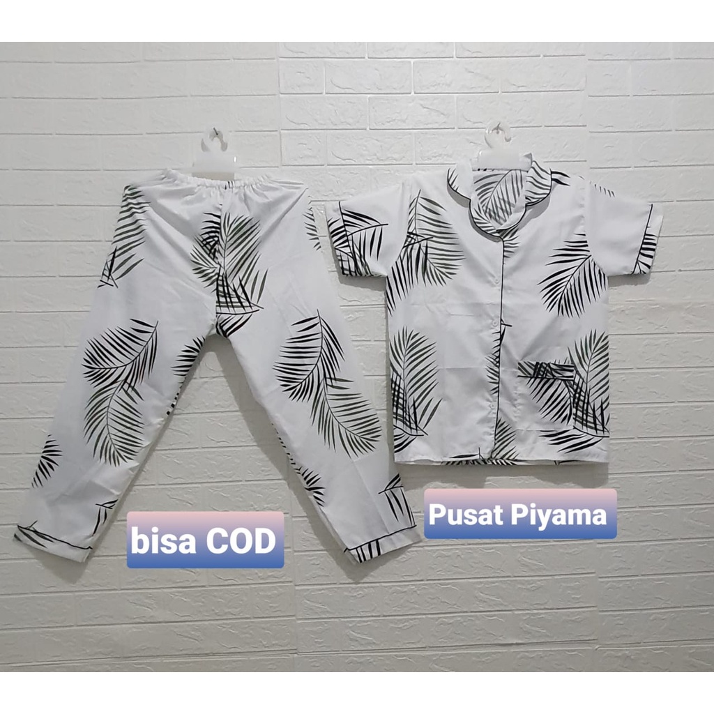 Baju Tidur Cewek Lengan Panjang Dan Lengan Pendek Motif Kotak Piyama Wanita Kekinian Pajamas Dewasa-CP COCO PUTIH L