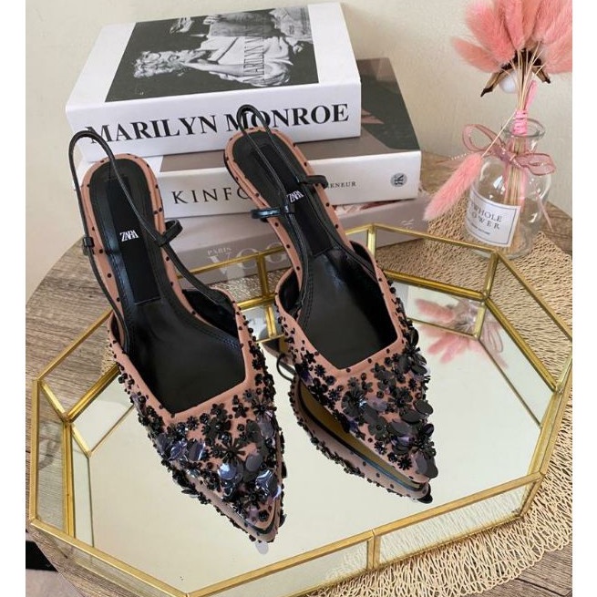 SEPATU ZR-126 SLINGBACK HIGH HEELS WITH SEQUINS