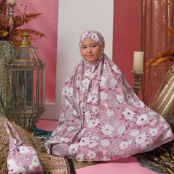 Mukena wanita Mukena Jumbo Tatuis Shiva 126 Katun Rayon Motif Bunga Ungu Peach Salem - Dusty Purple,