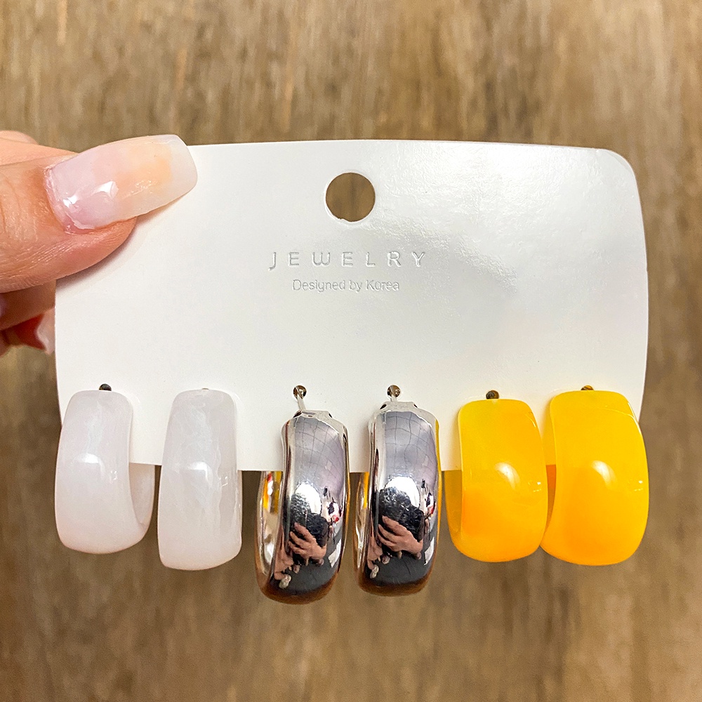 Set Anting Hoop Drop Bahan Resin Akrilik Warna-Warni Untuk Wanita