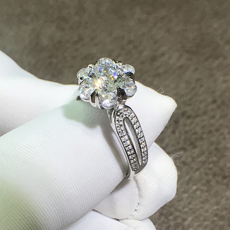 925 Sterling Silver Kelopak  Wanita Berlian Disesuaikan Cincin Perhiasan