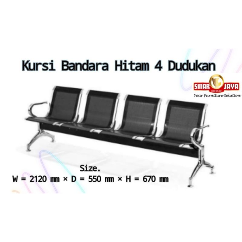 Kursi Tunggu/kursi bandara 4 seat hitam