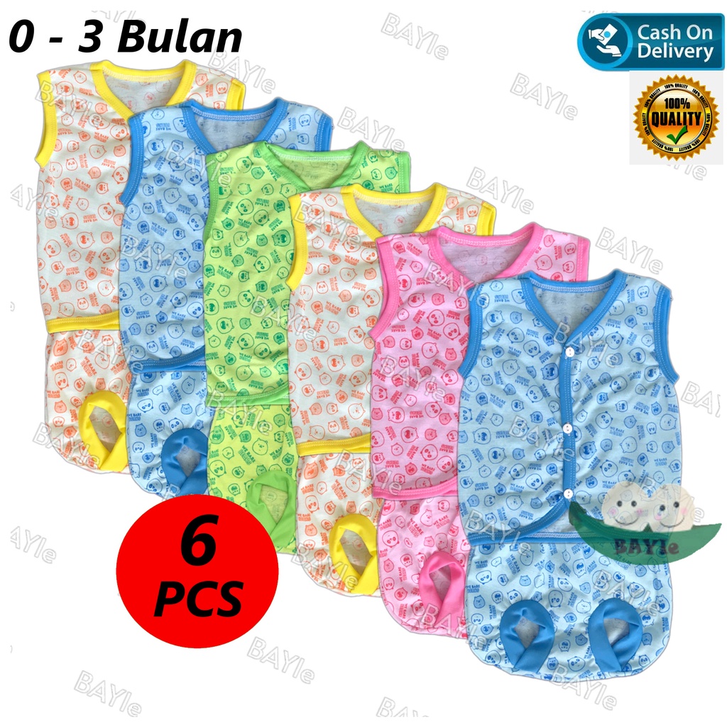 BAYIe - 6 SET Setelan Baju Bayi Kutung+Celana Kacamata WARNA Motif BEAR umur 0-3 bulan/baju anak laki-laki/perempuan