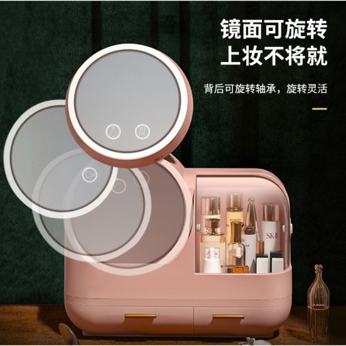 Makeup Organizer with LED Light Storage Box Travel Kit Tempat Makeup