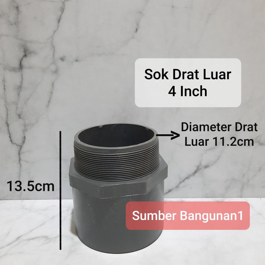 Sok Drat Luar 4" sok sambungan 4 inch pembuangan saluran septictank