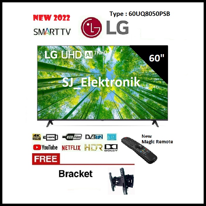 (KHUSUS LUAR KOTA) Free Braket LED TV LG 60 Inch 60UQ8050PSB - 60UQ8050 Real 4K Smart UHD