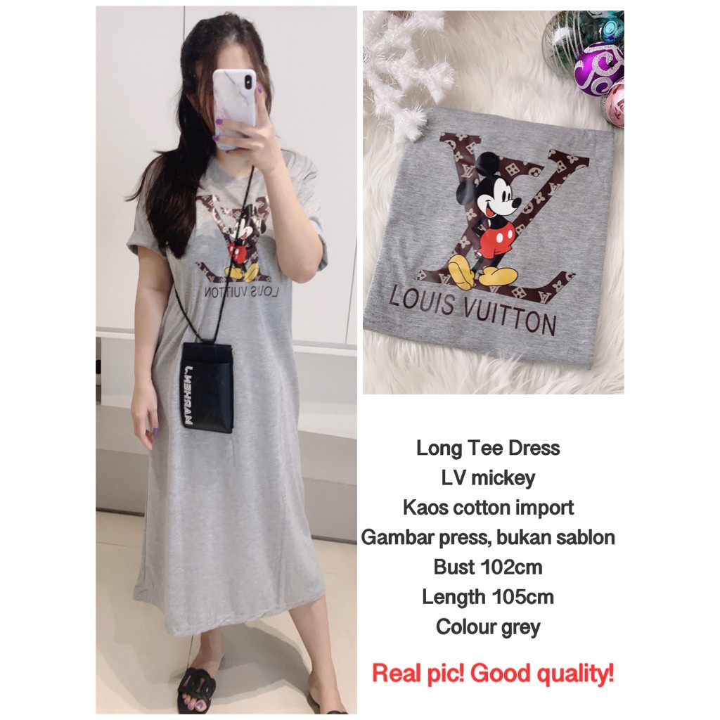 Long tee dress (HNN) LV mickey import(bahan katun import, Uk XL, LD 102cm, Pjg 105cm)(READY). hn