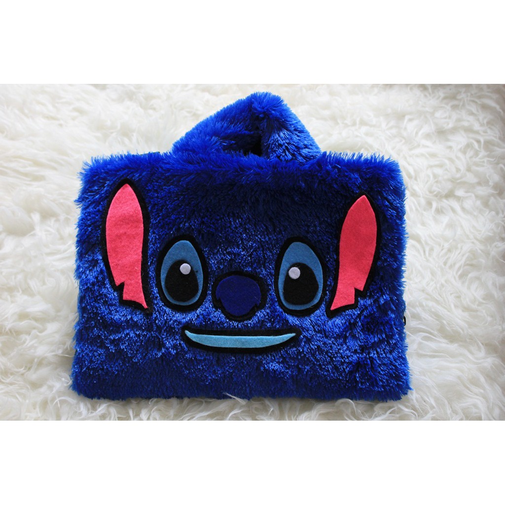 Stitch Face Biru Tua Bulu Lebat 10-17 Inch Softcase Tas 